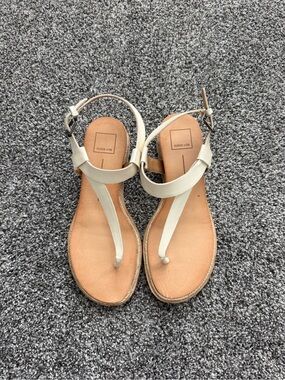 Dolce Vita Cream Leather T-Strap Wedge Sandals